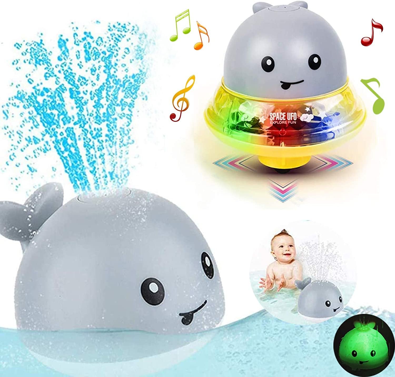 Baby Bath Toys Spray Water Whale LED Light Up Bath Toys for Kids - TheraplayKids