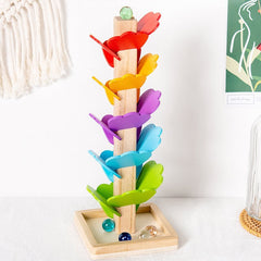 Montessori Kids Educational Toy Blocks Wood Tree Marble Ball Run Track