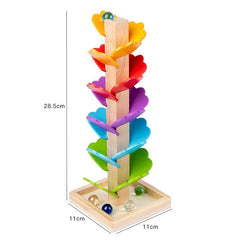 Montessori Kids Educational Toy Blocks Wood Tree Marble Ball Run Track
