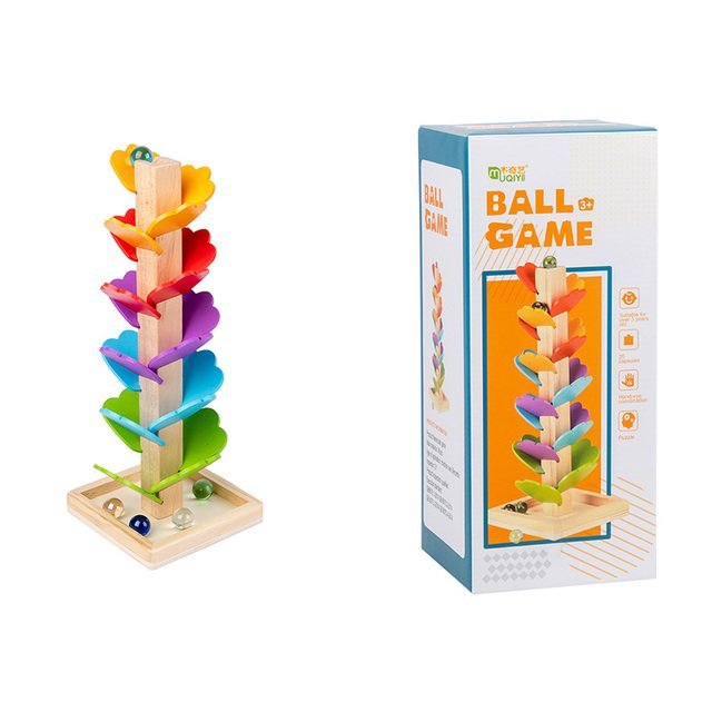 Montessori Kids Educational Toy Blocks Wood Tree Marble Ball Run Track
